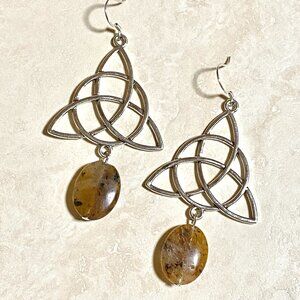2/$20, Earthy Rutilated Quartz Celtic Trinity Sterling Silver Dangle Earrings